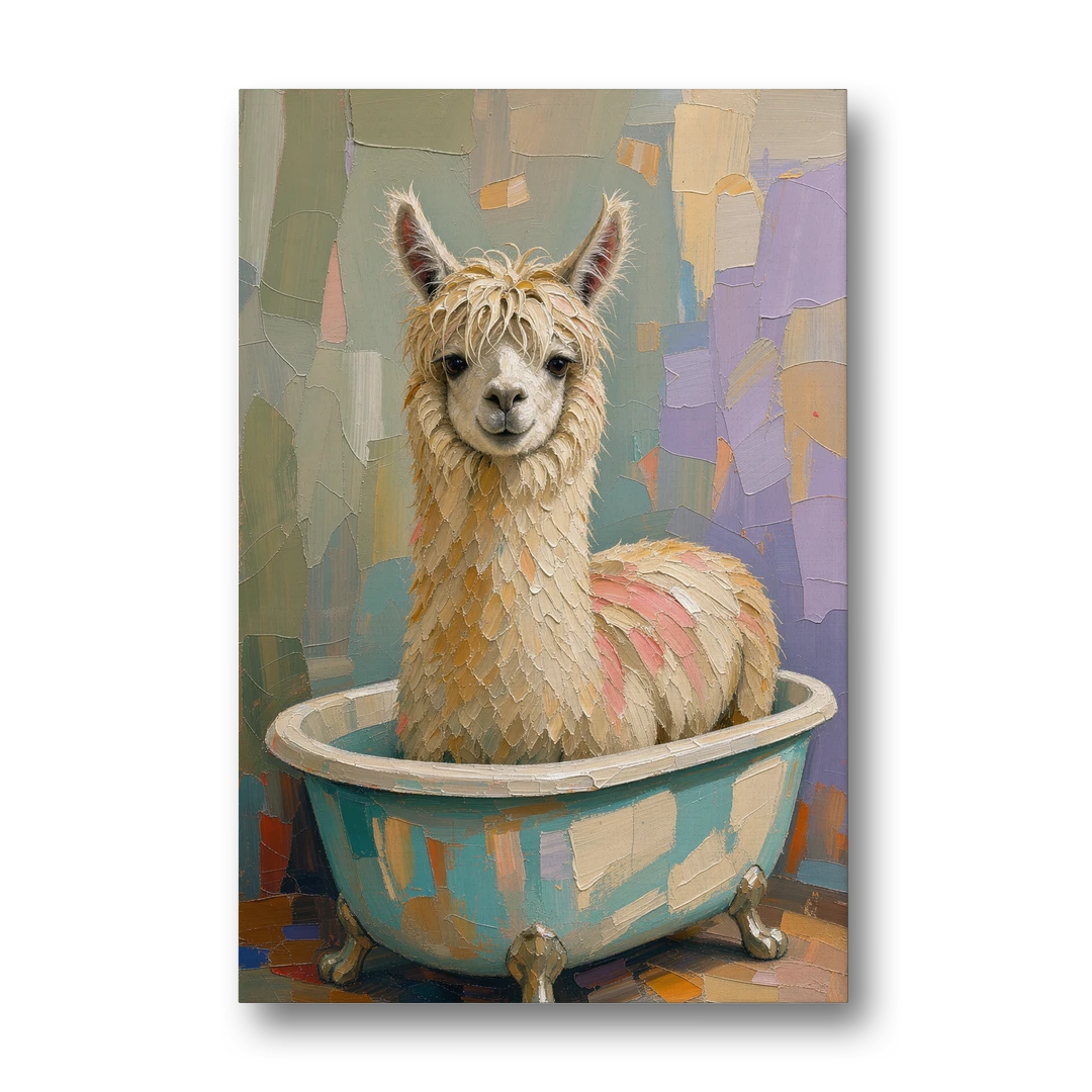 Farm Animal Bathroom Decor with a Soggy Alpaca - Canvas Wall Art - Front