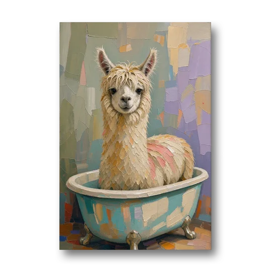 Farm Animal Bathroom Decor with a Soggy Alpaca - Canvas Wall Art - Front