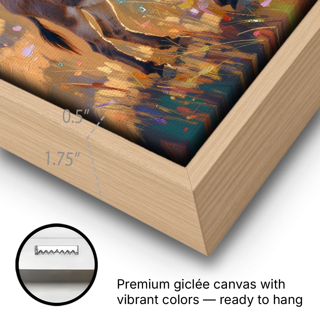 Farm Animal Paintings Grey Donkey at Sundown - Oak Framed Canvas Wall Art - Gallery Wrap Corner