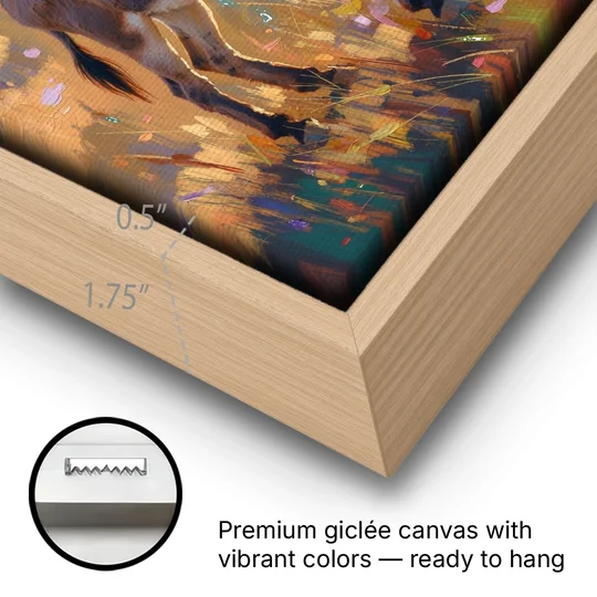 Farm Animal Paintings Grey Donkey at Sundown - Oak Framed Canvas Wall Art - Gallery Wrap Corner