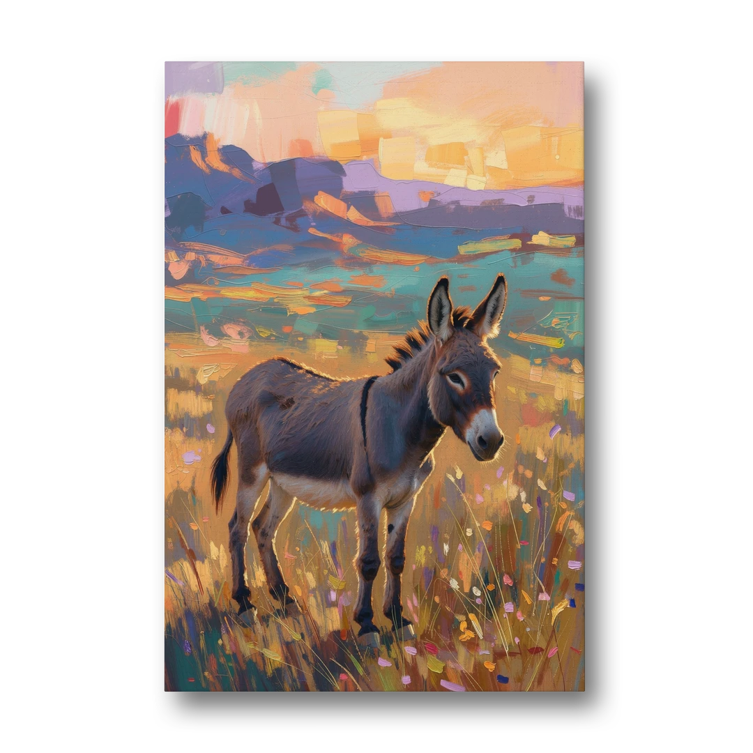 Farm Animal Paintings Grey Donkey at Sundown - Canvas Wall Art - Front