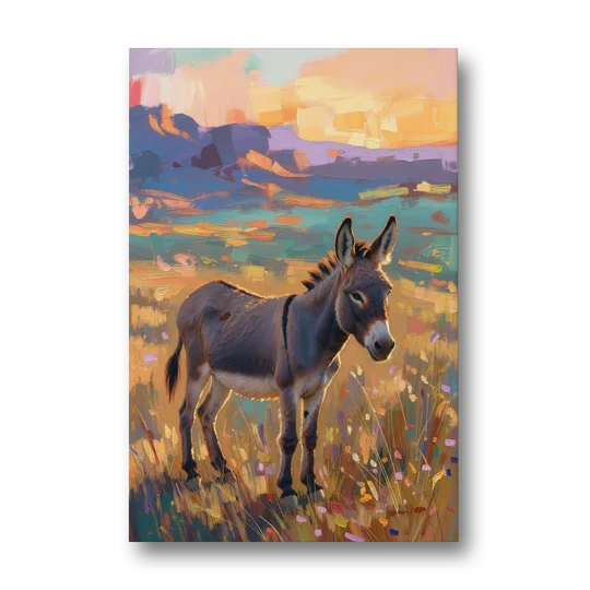 Farm Animal Paintings Grey Donkey at Sundown - Canvas Wall Art - Front