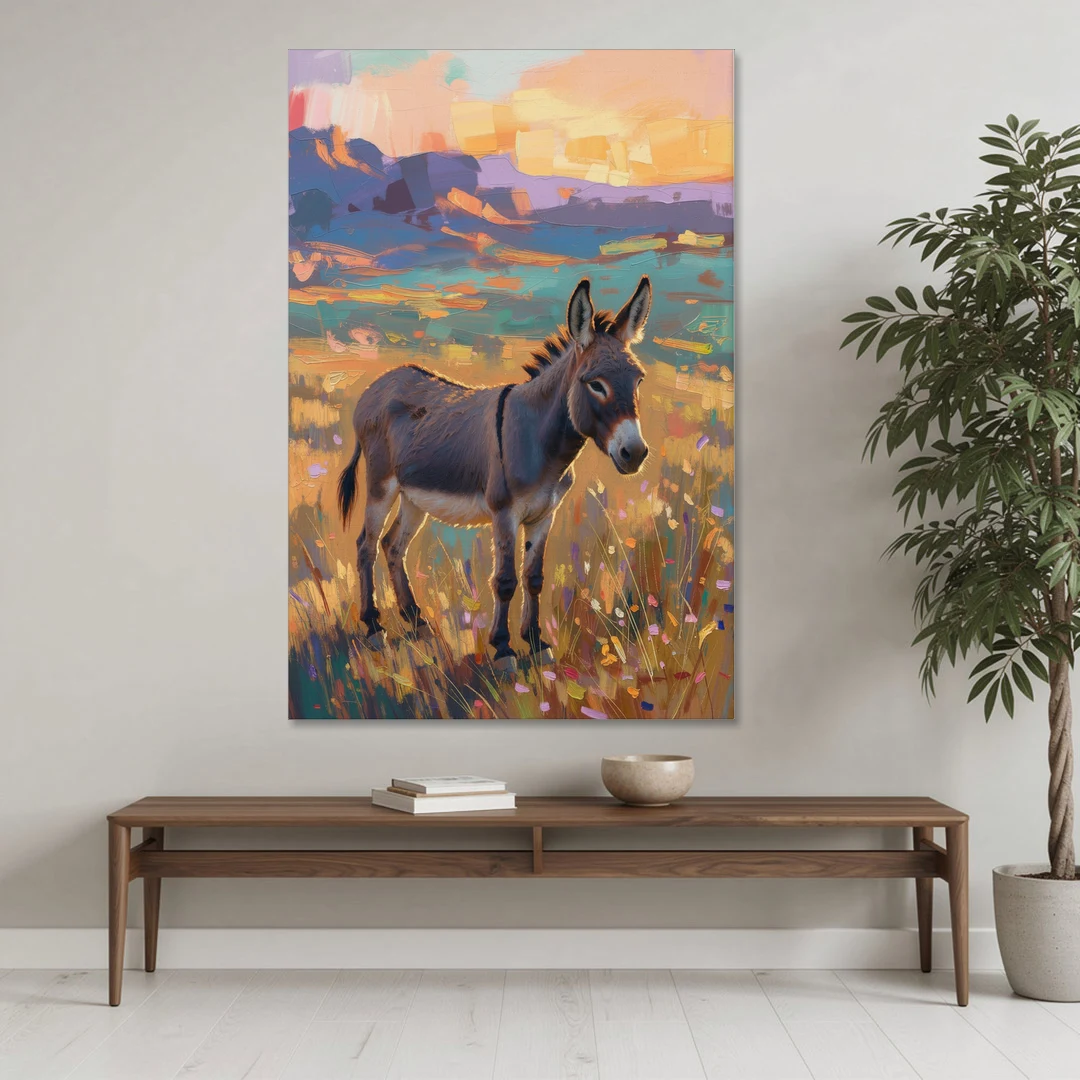 Farm Animal Paintings Grey Donkey at Sundown - Canvas Wall Art - Coffee Table - 40x60