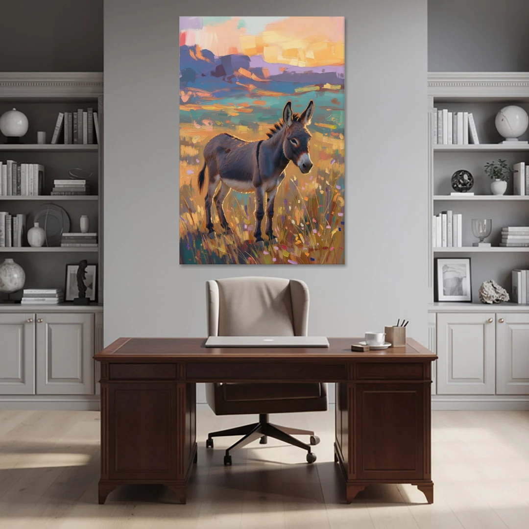 Farm Animal Paintings Grey Donkey at Sundown - Canvas Wall Art - Office - 40x60