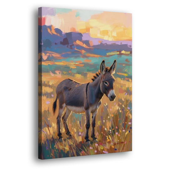 Farm Animal Paintings Grey Donkey at Sundown - Canvas Wall Art - Side