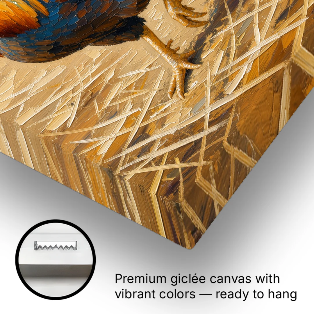 Farm Animal Wall Art of a Strutting Rooster - Canvas Wall Art - Gallery Wrap Corner