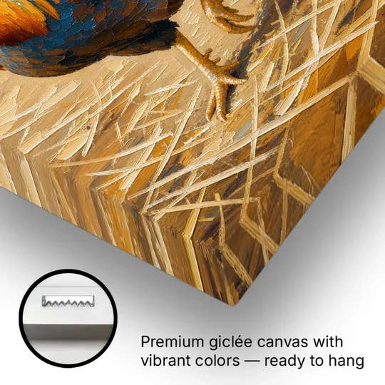 Farm Animal Wall Art of a Strutting Rooster - Canvas Wall Art - Gallery Wrap Corner