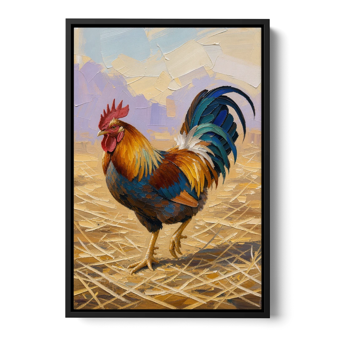 Farm Animal Wall Art of a Strutting Rooster - Black Framed Canvas Wall Art - Front