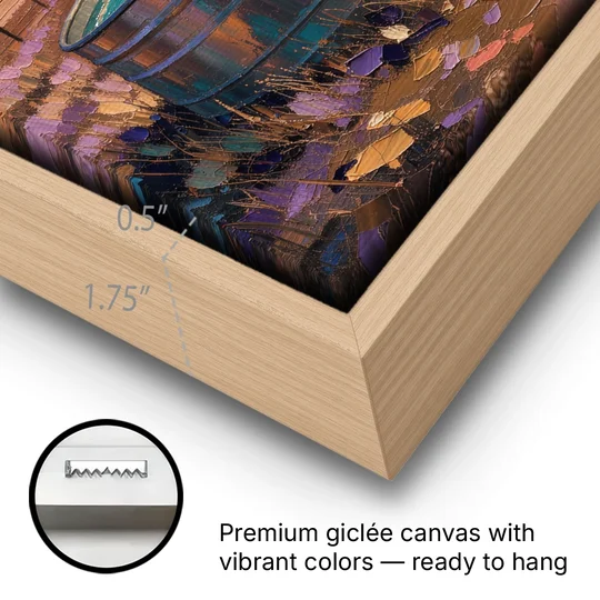 Farm Landscape Painting with Windmill and Stock Tank - Oak Framed Canvas Wall Art - Gallery Wrap Corner