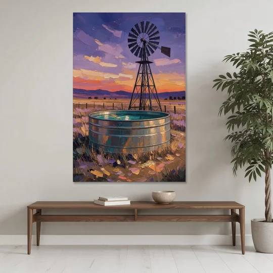 Farm Landscape Painting with Windmill and Stock Tank - Canvas Wall Art - Coffee Table - 40x60