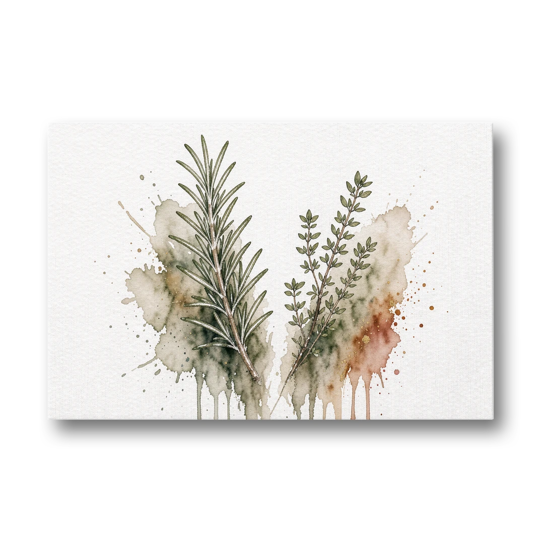 Farmhouse Botanical Wall Art with Rosemary and Thyme - Canvas Wall Art - Front