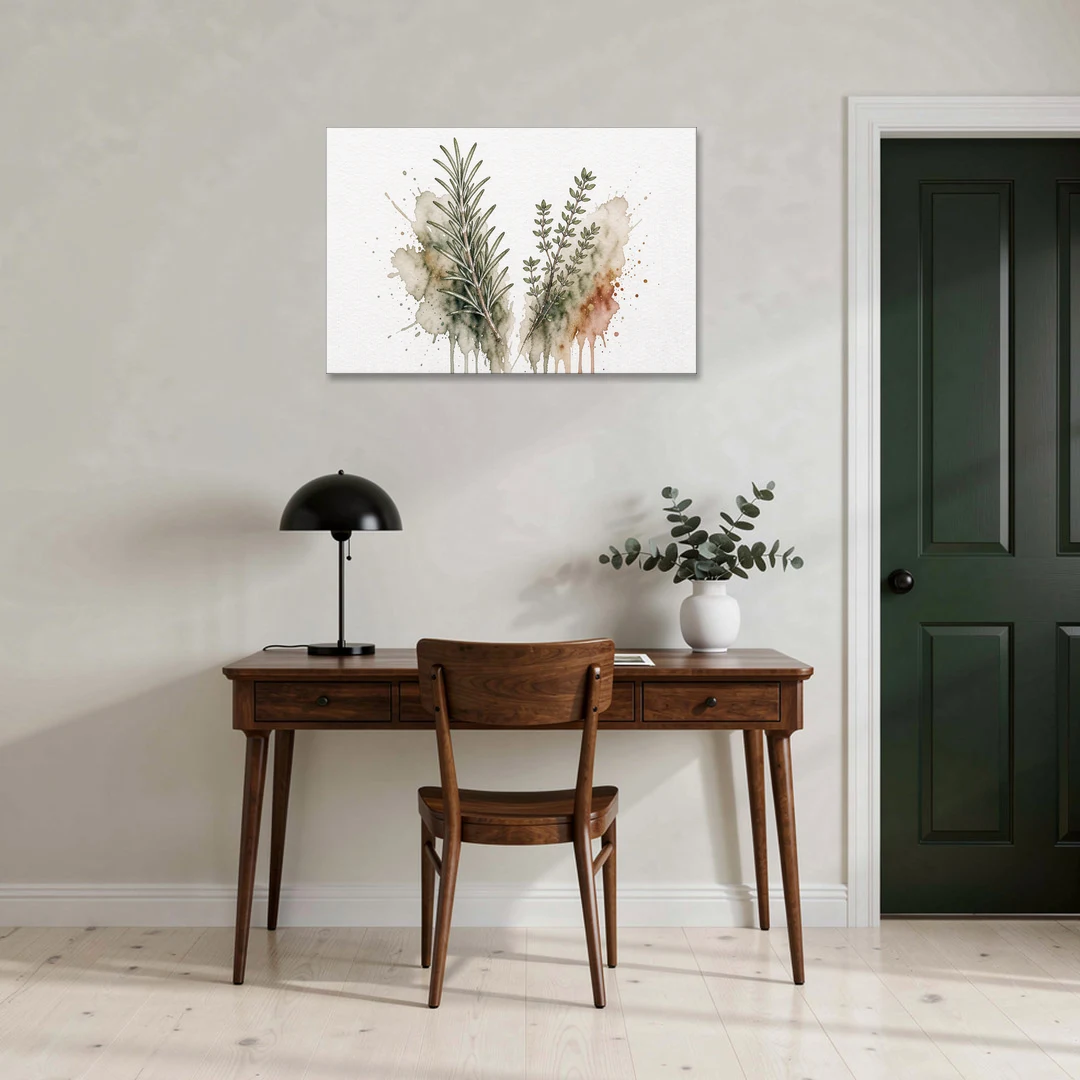 Farmhouse Botanical Wall Art with Rosemary and Thyme - Canvas Wall Art - Office - 36x24