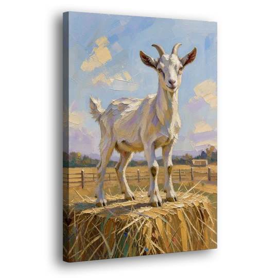 Farmhouse Goat on the Hay Bale - Canvas Wall Art - Side