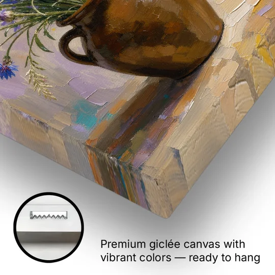 Farmhouse Kitchen Wildflower Wall Art in a Stoneware Jug - Canvas Wall Art - Gallery Wrap Corner