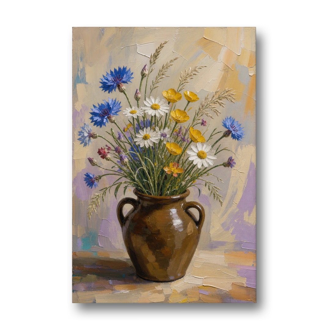 Farmhouse Kitchen Wildflower Wall Art in a Stoneware Jug - Canvas Wall Art - Front