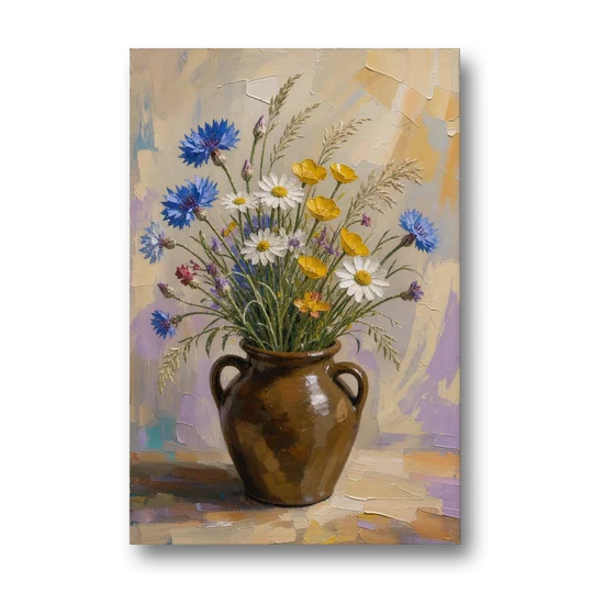 Farmhouse Kitchen Wildflower Wall Art in a Stoneware Jug - Canvas Wall Art - Front