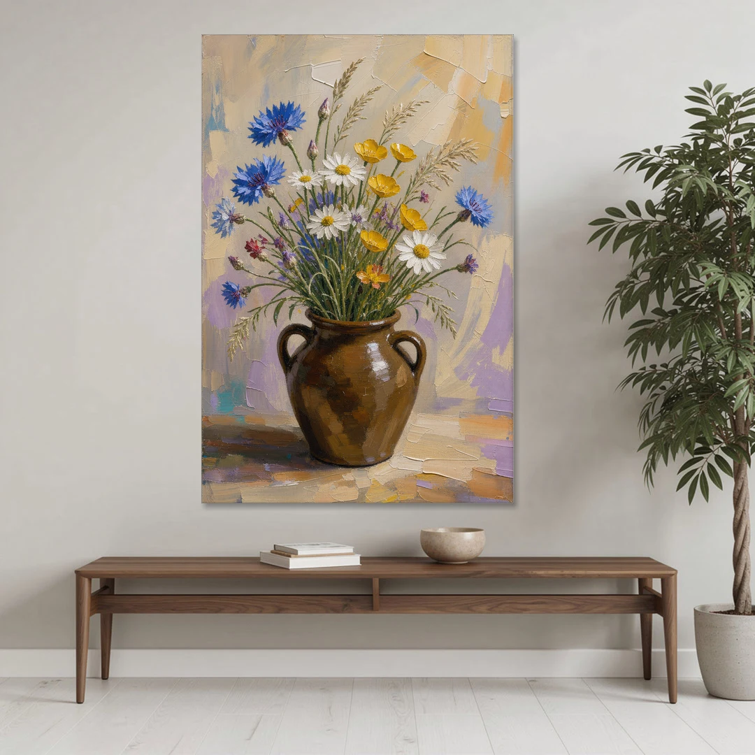 Farmhouse Kitchen Wildflower Wall Art in a Stoneware Jug - Canvas Wall Art - Coffee Table - 40x60