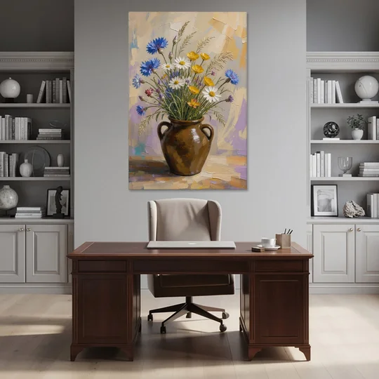 Farmhouse Kitchen Wildflower Wall Art in a Stoneware Jug - Canvas Wall Art - Office - 40x60