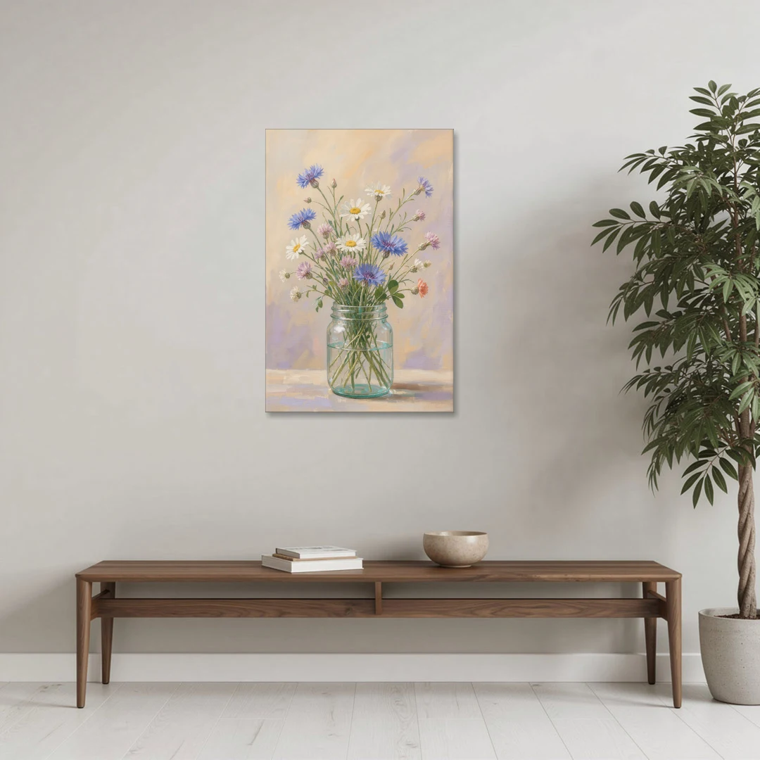 Farmhouse Meadow Wildflowers in a Mason Jar for the Bedroom - Canvas Wall Art - Coffee Table - 24x36