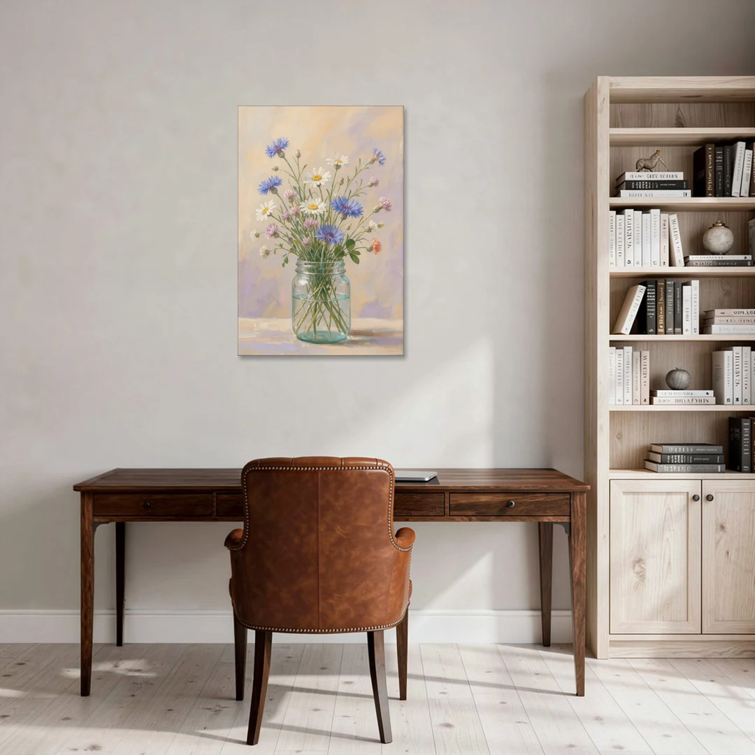 Farmhouse Meadow Wildflowers in a Mason Jar for the Bedroom - Canvas Wall Art - Office - 24x36