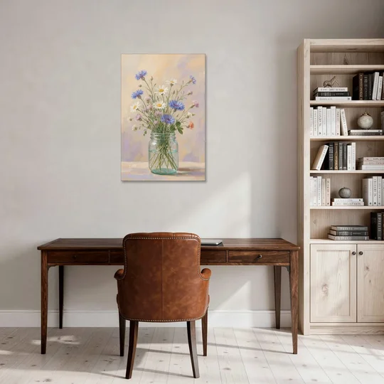 Farmhouse Meadow Wildflowers in a Mason Jar for the Bedroom - Canvas Wall Art - Office - 24x36