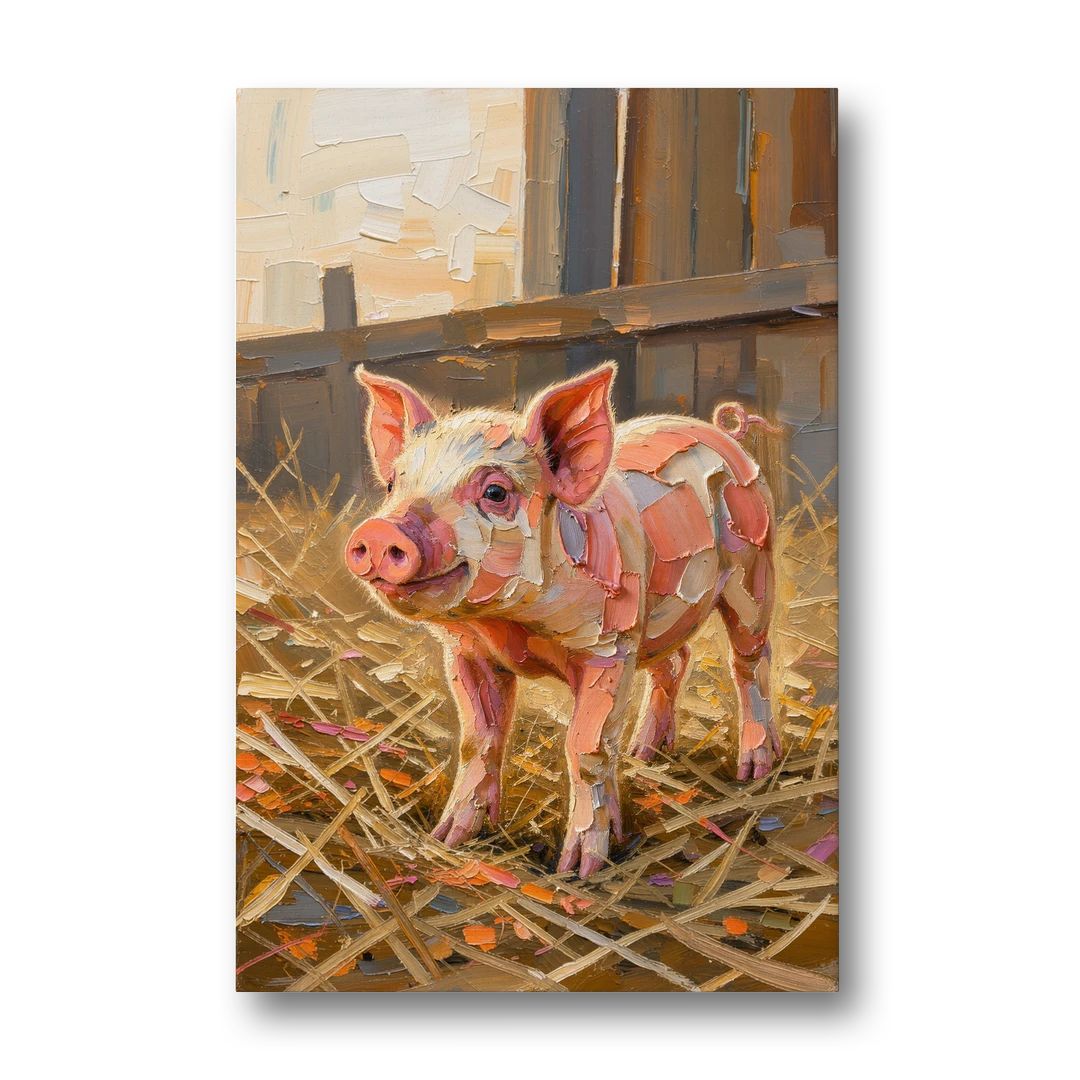 Farmhouse Paintings Piglet in Golden Straw - Canvas Wall Art - Front