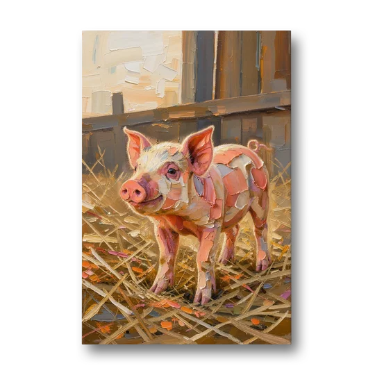 Farmhouse Paintings Piglet in Golden Straw - Canvas Wall Art - Front