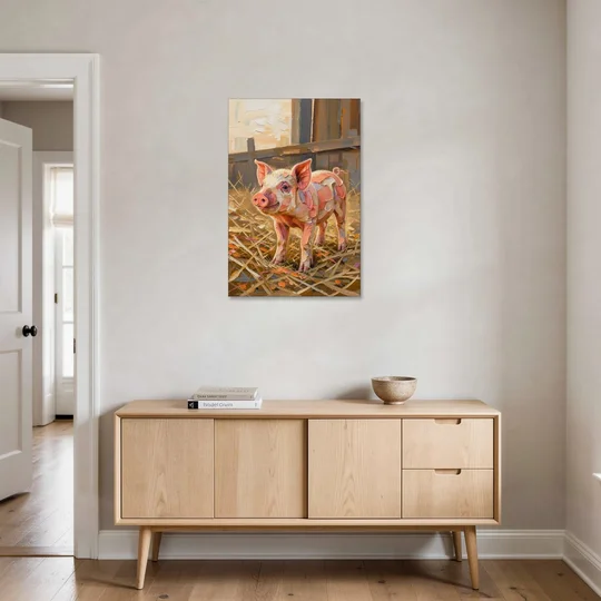 Farmhouse Paintings Piglet in Golden Straw - Canvas Wall Art - Coffee Table - 24x36
