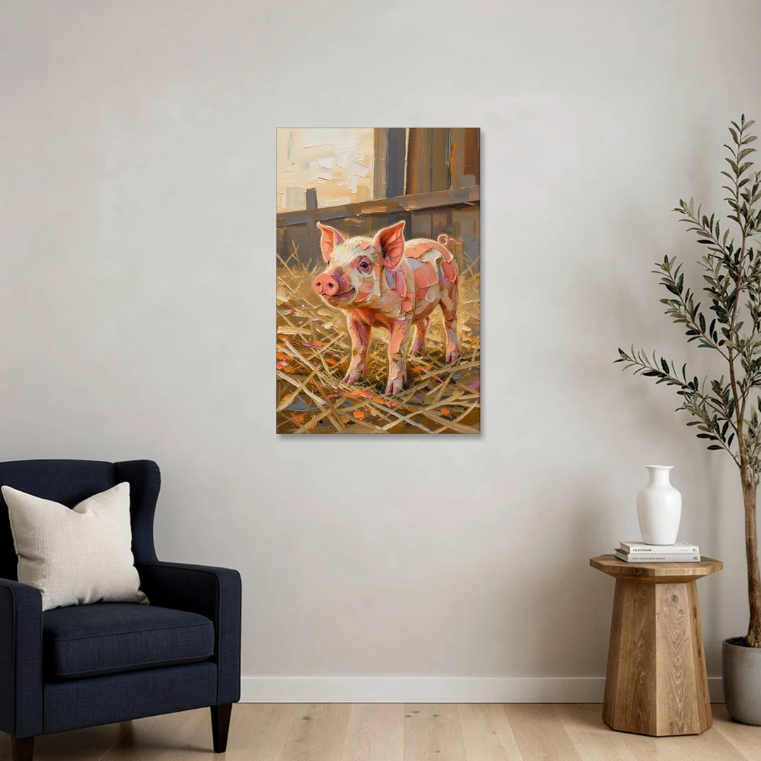 Farmhouse Paintings Piglet in Golden Straw - Canvas Wall Art - Sofa - 24x36