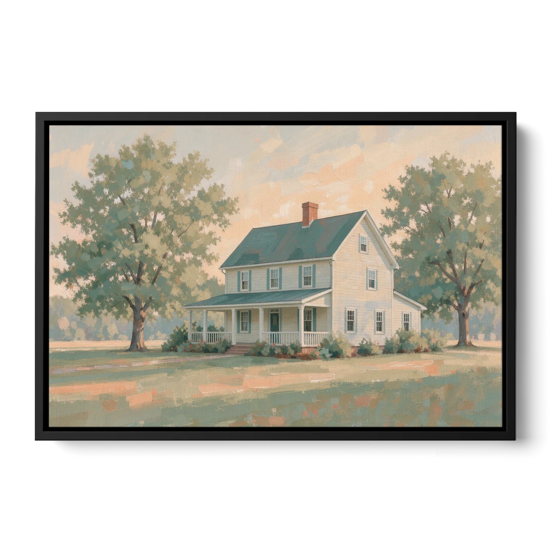 Farmhouse Wall Decor with a Deep Front Porch - Black Framed Canvas Wall Art - Front