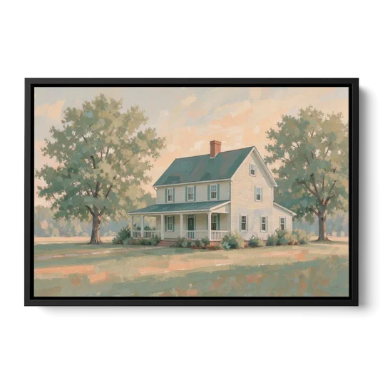 Farmhouse Wall Decor with a Deep Front Porch - Black Framed Canvas Wall Art - Front