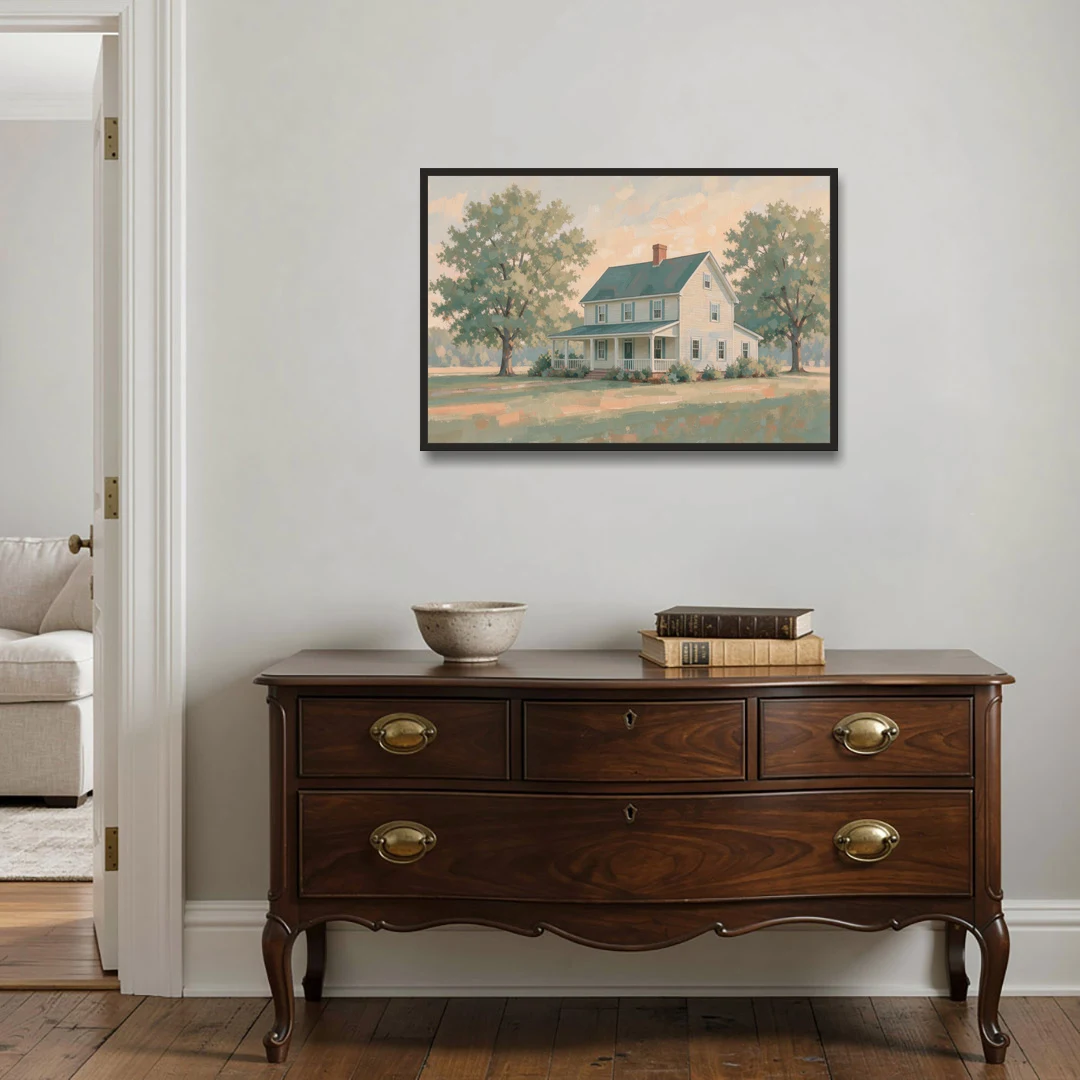 Farmhouse Wall Decor with a Deep Front Porch - Black Framed Canvas Wall Art - Coffee Table - 36x24