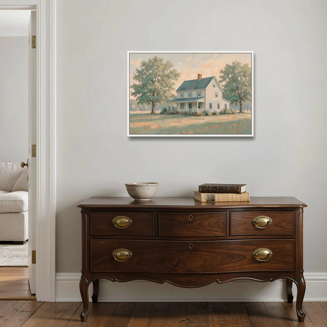 Farmhouse Wall Decor with a Deep Front Porch - White Framed Canvas Wall Art - Coffee Table - 36x24