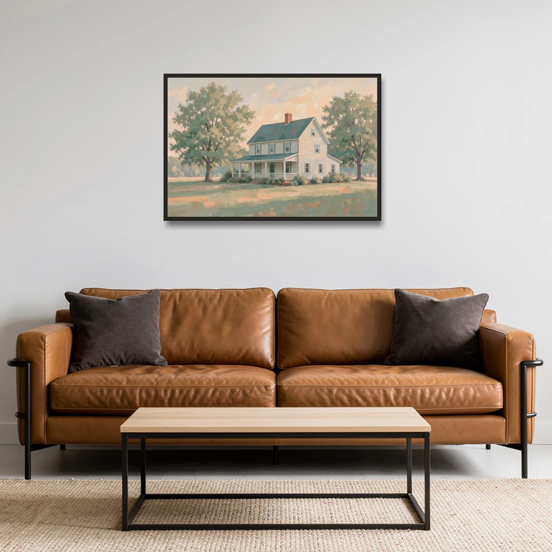 Farmhouse Wall Decor with a Deep Front Porch - Black Framed Canvas Wall Art - Sofa - 36x24