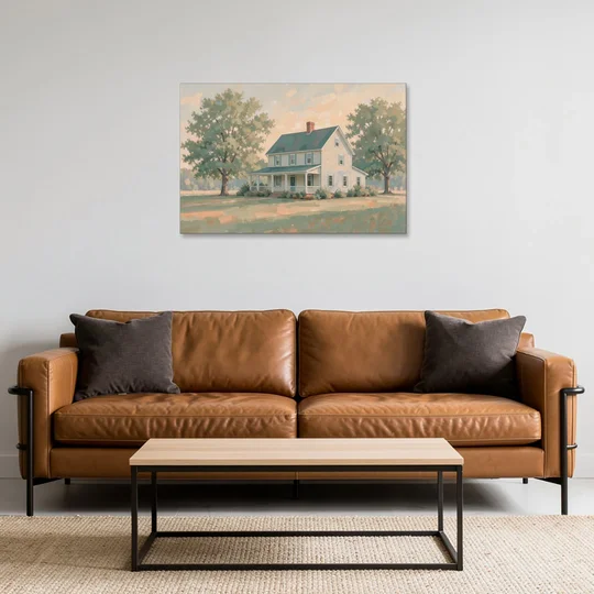 Farmhouse Wall Decor with a Deep Front Porch - Canvas Wall Art - Sofa - 36x24