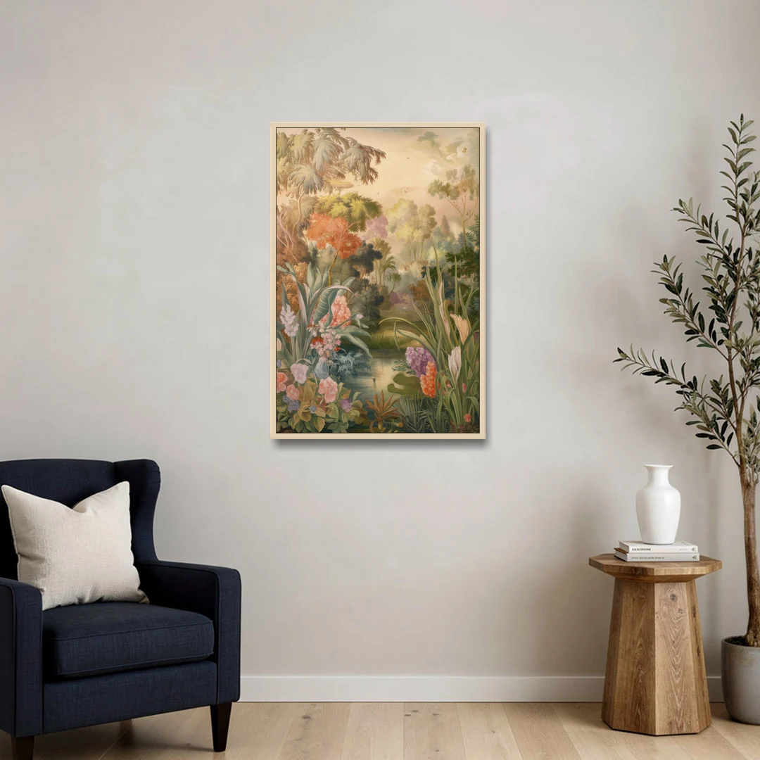 Fayetteville Botanical Gardens - Oak Framed Canvas Wall Art - Sofa - 24x36