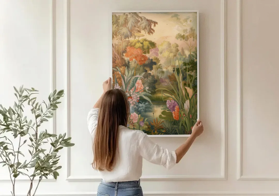 Fayetteville Botanical Gardens canvas wall art being hung on a paneled wall