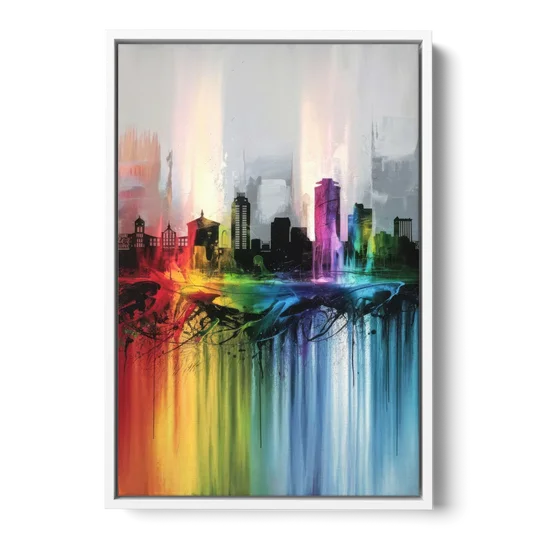 Fayetteville Downtown Skyline - White Framed Canvas Wall Art - Front