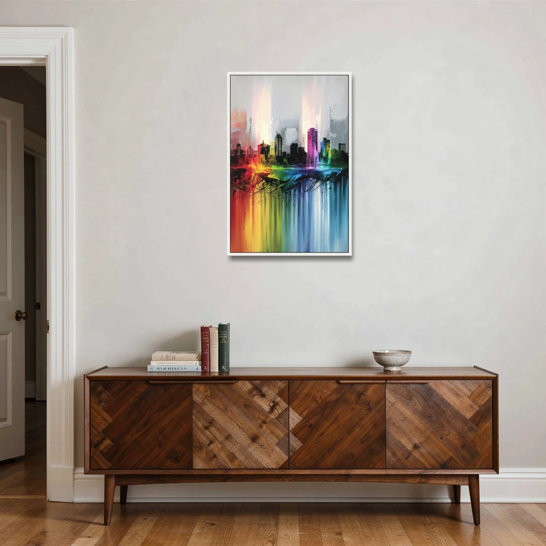 Fayetteville Downtown Skyline - White Framed Canvas Wall Art - Coffee Table - 24x36