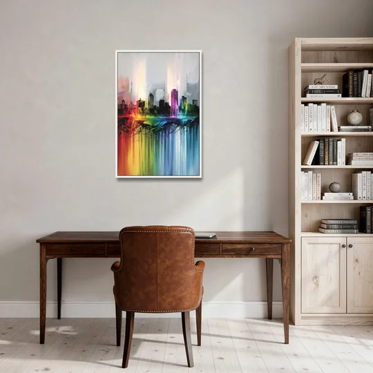 Fayetteville Downtown Skyline - White Framed Canvas Wall Art - Office - 24x36