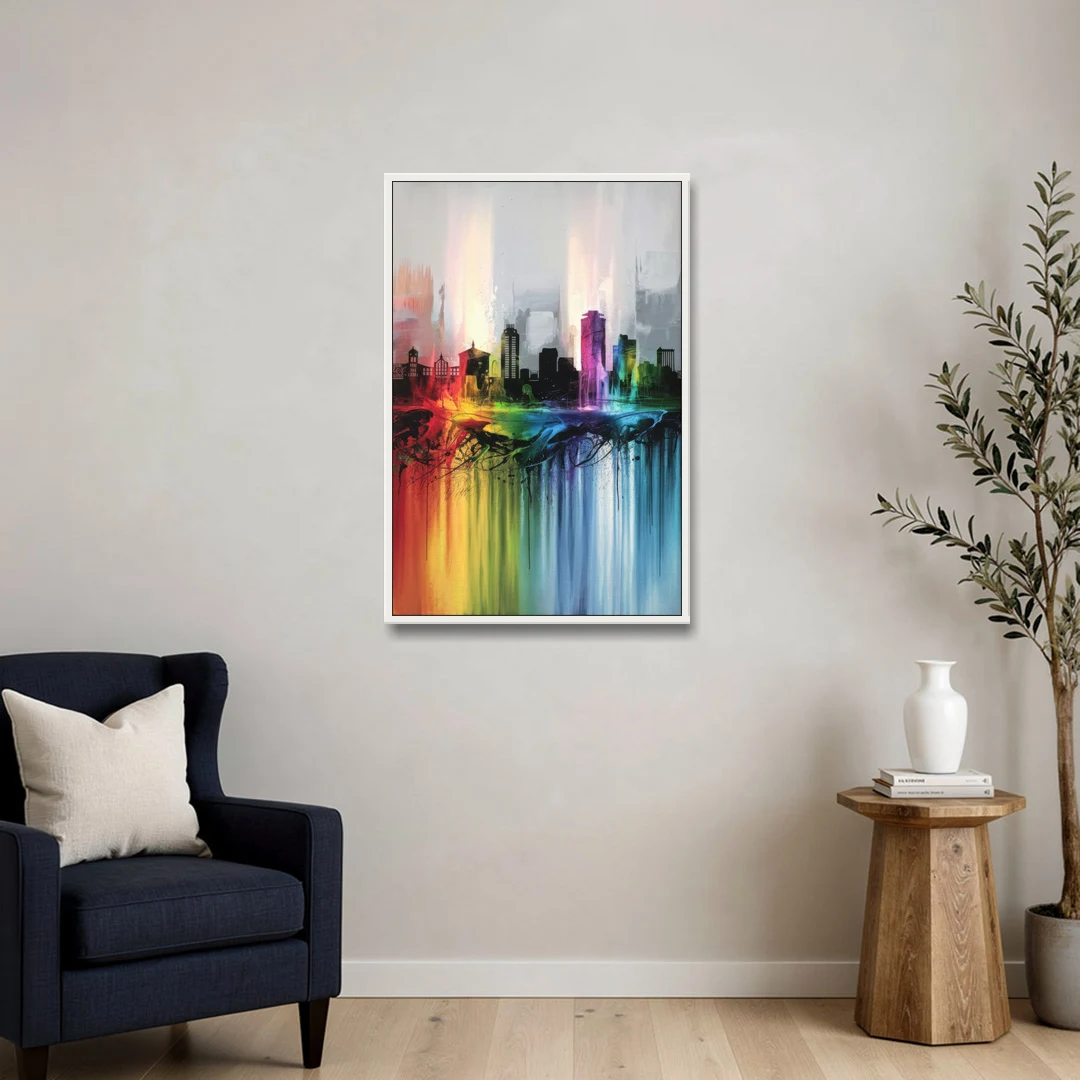 Fayetteville Downtown Skyline - White Framed Canvas Wall Art - Sofa - 24x36