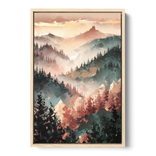 Fayetteville Ozark Mountains - Oak Framed Canvas Wall Art - Front