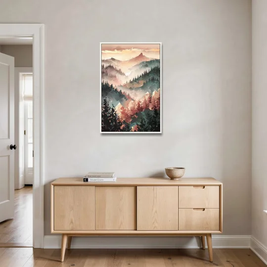 Fayetteville Ozark Mountains - White Framed Canvas Wall Art - Coffee Table - 24x36