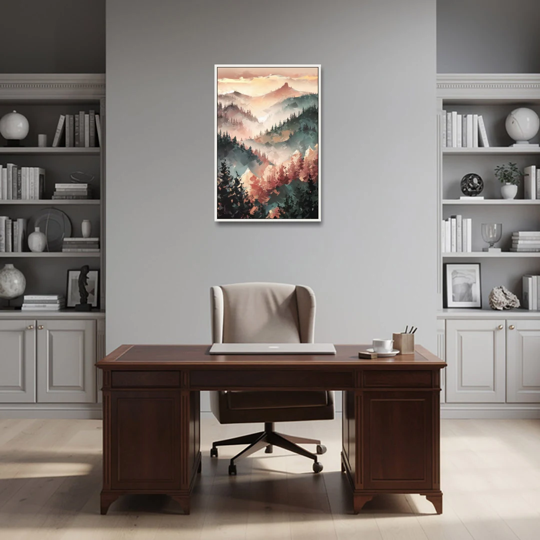 Fayetteville Ozark Mountains - White Framed Canvas Wall Art - Office - 24x36
