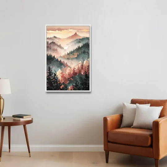 Fayetteville Ozark Mountains - White Framed Canvas Wall Art - Sofa - 24x36