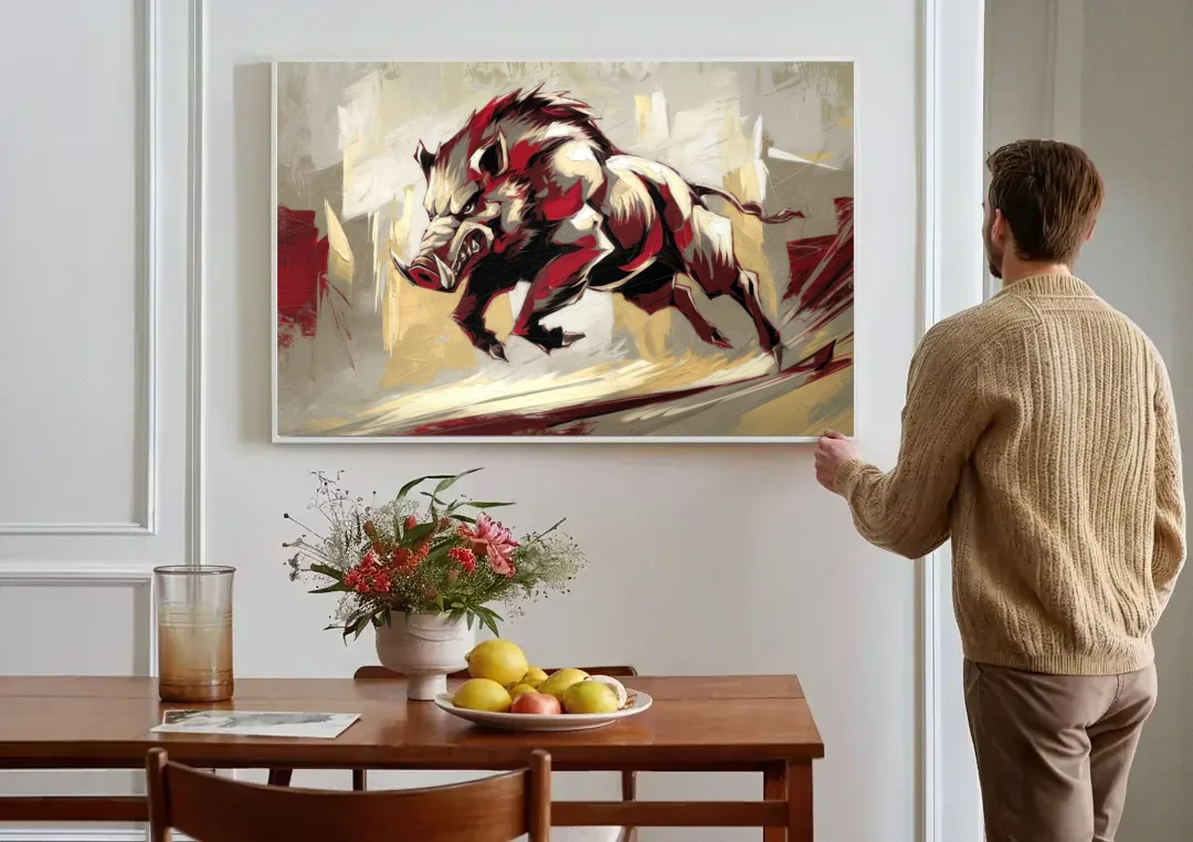 Arkansas Razorbacks Pride canvas wall art above a dining table