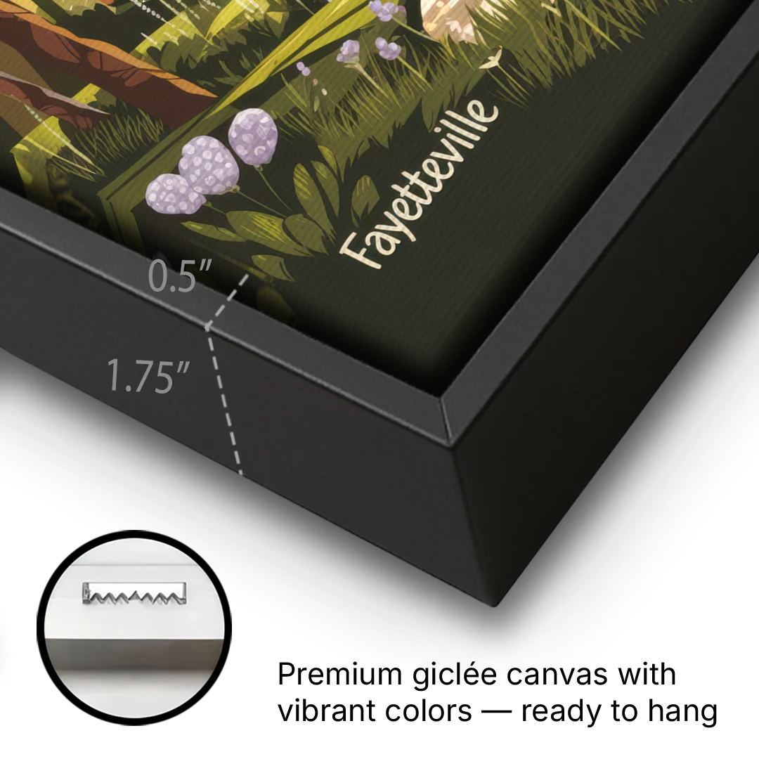 Fayetteville Scenic Trails - Black Framed Canvas Wall Art - Gallery Wrap Corner