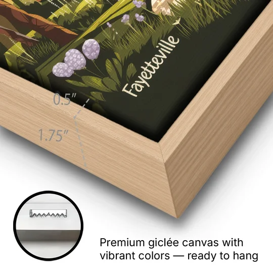 Fayetteville Scenic Trails - Oak Framed Canvas Wall Art - Gallery Wrap Corner