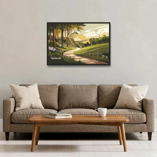 Fayetteville Scenic Trails - Black Framed Canvas Wall Art - Sofa - 36x24