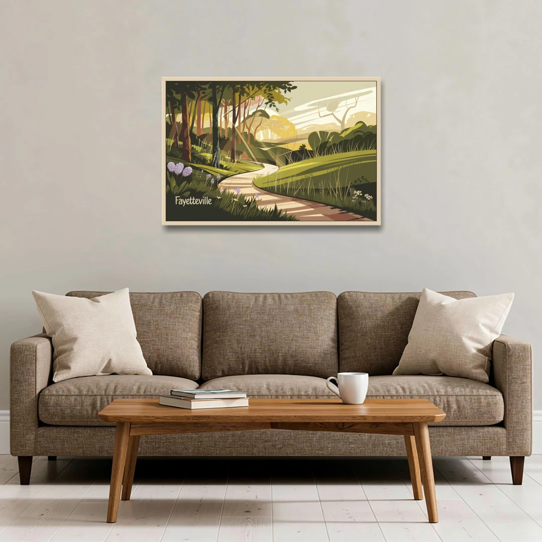 Fayetteville Scenic Trails - Oak Framed Canvas Wall Art - Sofa - 36x24
